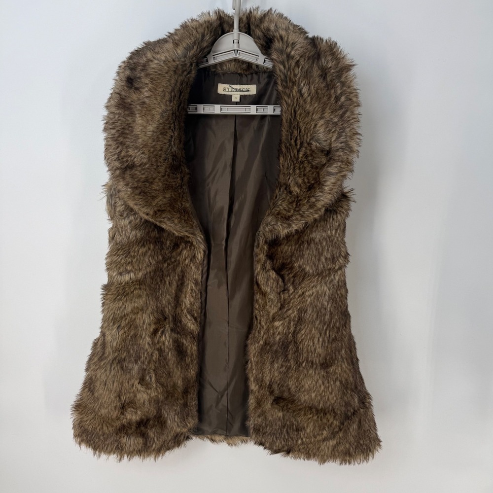 Stetson Womens Faux Fur Vest Brown Size‎ Small Open Front Collar Cowgirl Western